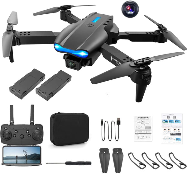 E99 Drone with Camera, Folding Remote Control, WiFi FPV & App Control, Storage Bag, 2 Batteries | طائرة بدون طيار E99 بكاميرا، تحكم عن بعد قابلة للطي، واي فاي FPV والتحكم عبر التطبيق، حقيبة تخزين، بطاريتان