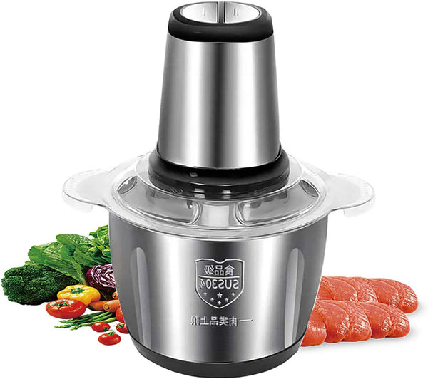 Food Chopper 3L Stainless Steel, 250W Electric Meat Grinder with Bi-Level Blades & 2 Speed Levels | فرامة طعام 3 لتر ستانلس ستيل، مفرمة لحم كهربائية 250 واط بشفرات مزدوجة وسرعتين